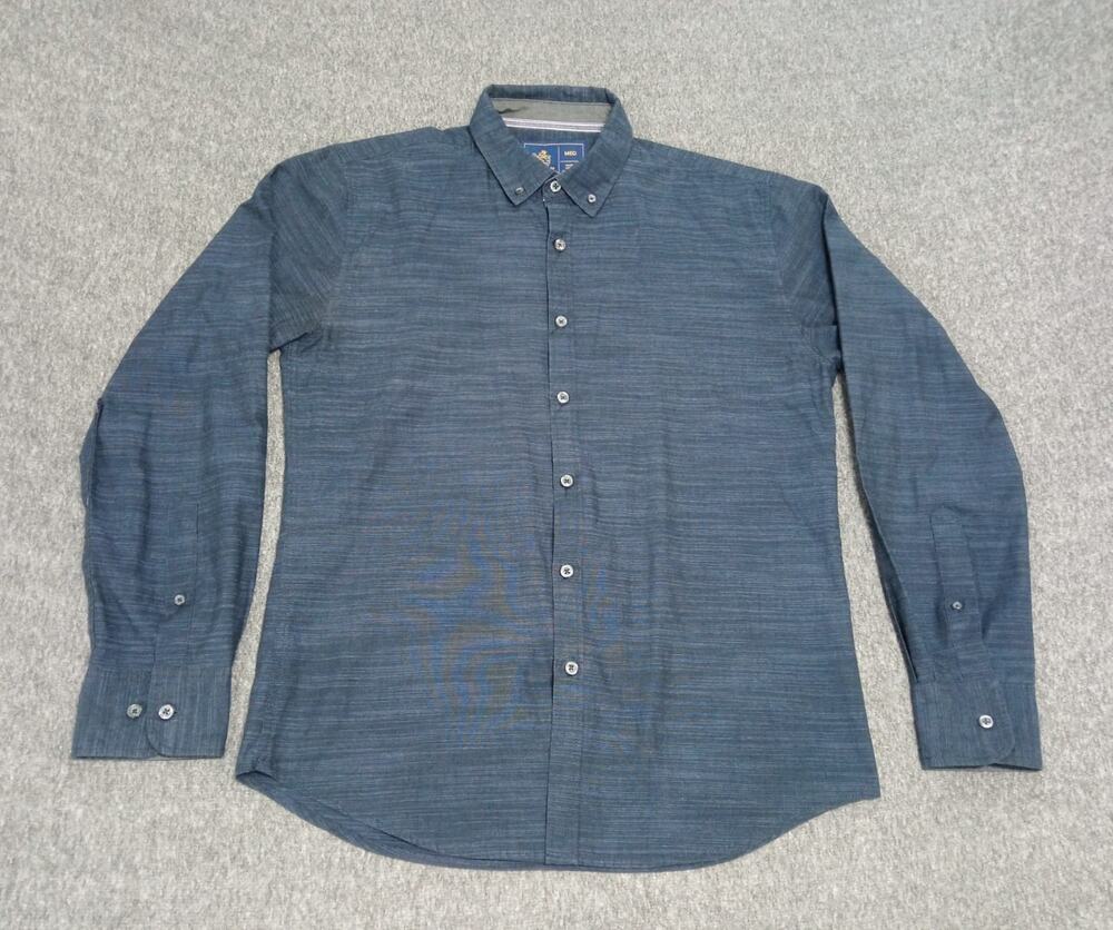 Rugby University Men's Shirt Button Down Casual Black Gray Size Medium